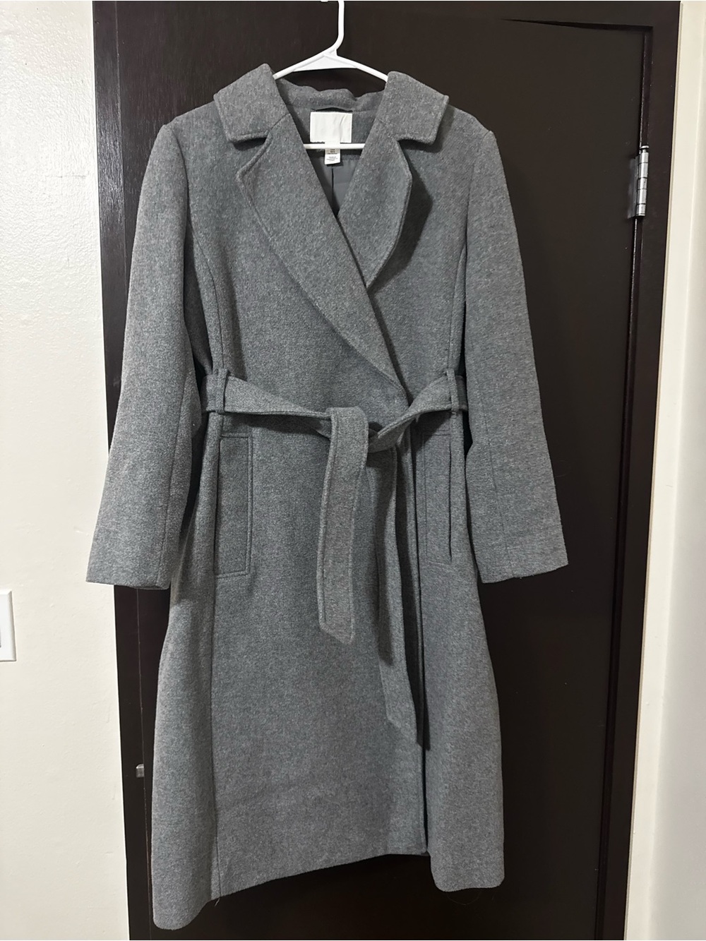 H&M Gray Belted Wool-Blend Long Coat